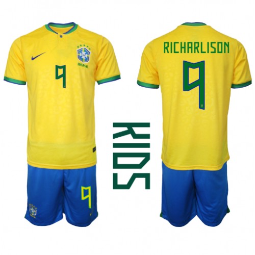 Fotbalové Dres Brazílie Richarlison #9 Dětské Domácí MS 2022 Krátký Rukáv (+ trenýrky)